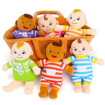 Qpewep Basket Of Babies Plush Dolls, 8' Plush Diversity Baby Dolls- 6 Piece Set Interchangeable Clothes Stuffed Plush Figures For All Ages Easter Gift