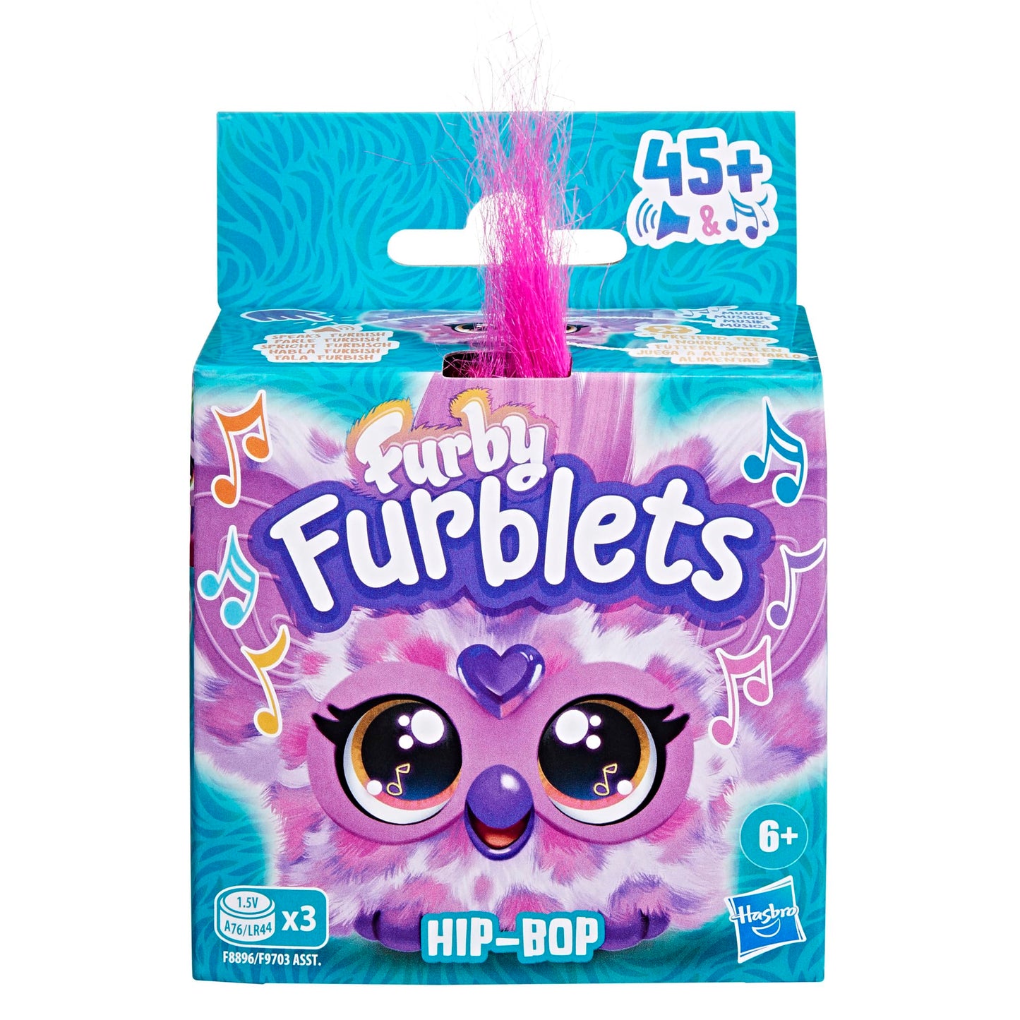 Furby Furblets Hip-Bop Mini Friend, 5" Plush Toy, Pink & Purple, 45+ Sounds, Ages 6+, Model F8896
