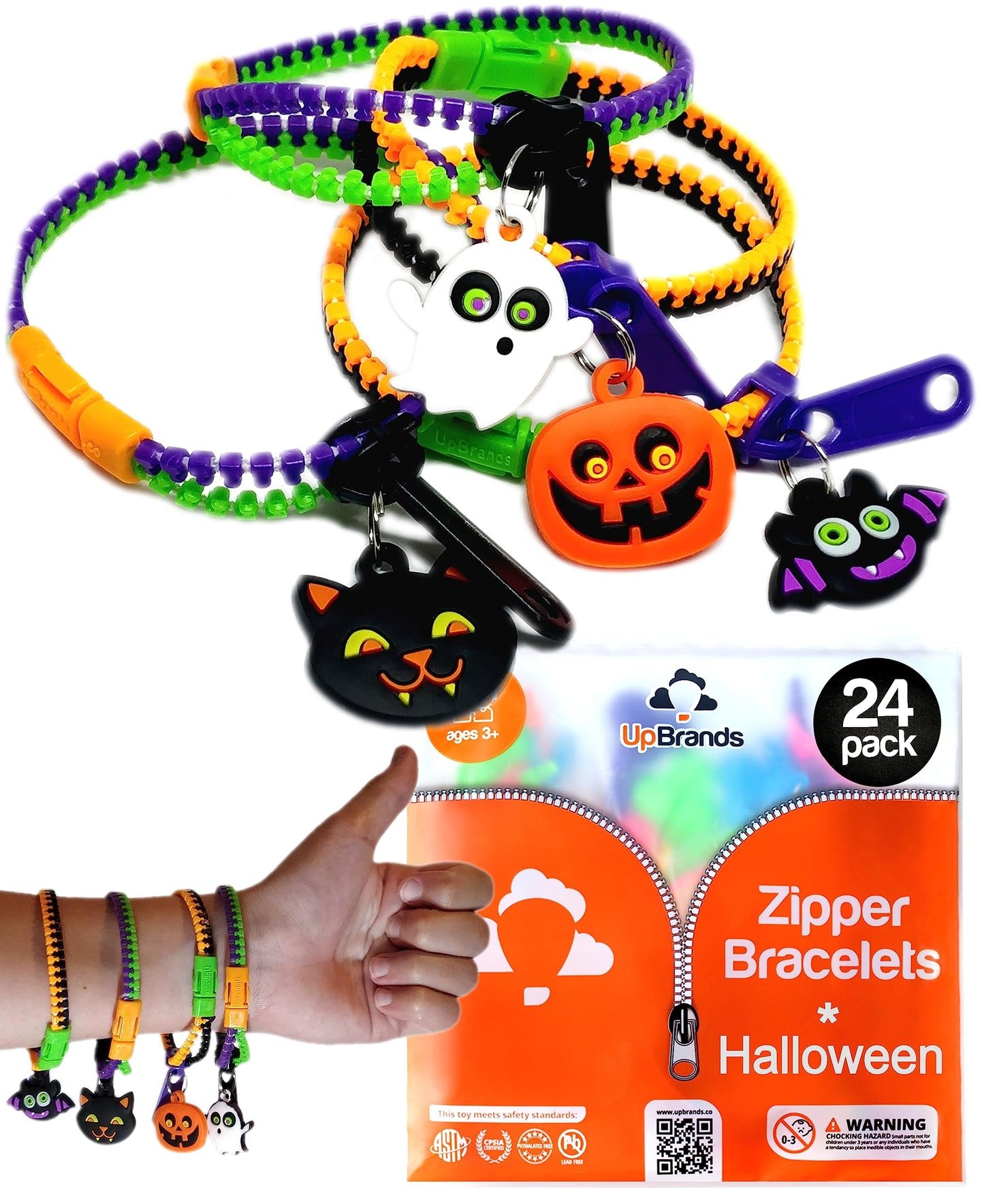 UpBrands Halloween Party Favor For Kids Zipper Bracelets Bulk Set, Kit for Birthday, Goodie Bags & Pinata Filler, Halloween Bask