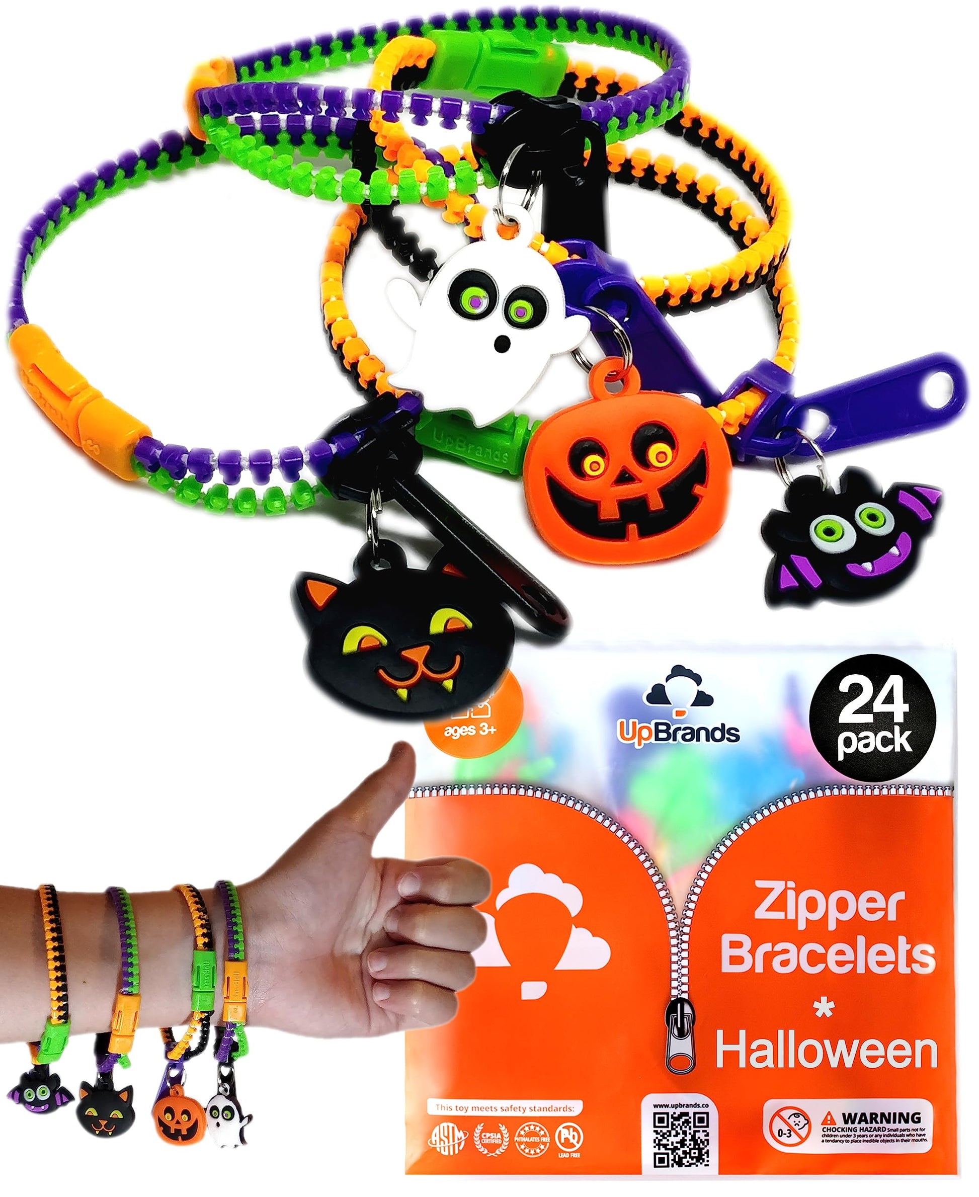 UpBrands Halloween Party Favor For Kids Zipper Bracelets Bulk Set, Kit for Birthday, Goodie Bags & Pinata Filler, Halloween Bask