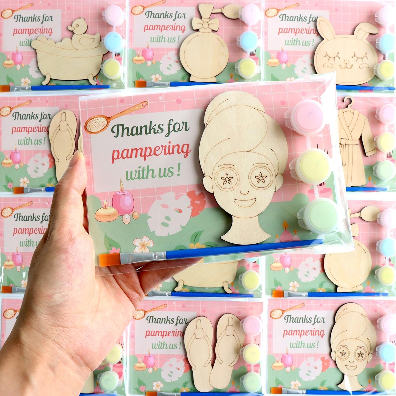 12 Pack Spa Party Favors for Kids - Individually Wrapped Paint Your Own Wooden Magnet Craft Kits with Thank You Card, Spa Birthd