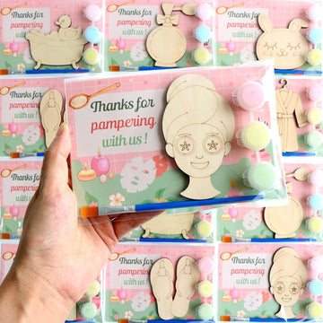 12 Pack Spa Party Favors for Kids - Individually Wrapped Paint Your Own Wooden Magnet Craft Kits with Thank You Card, Spa Birthd