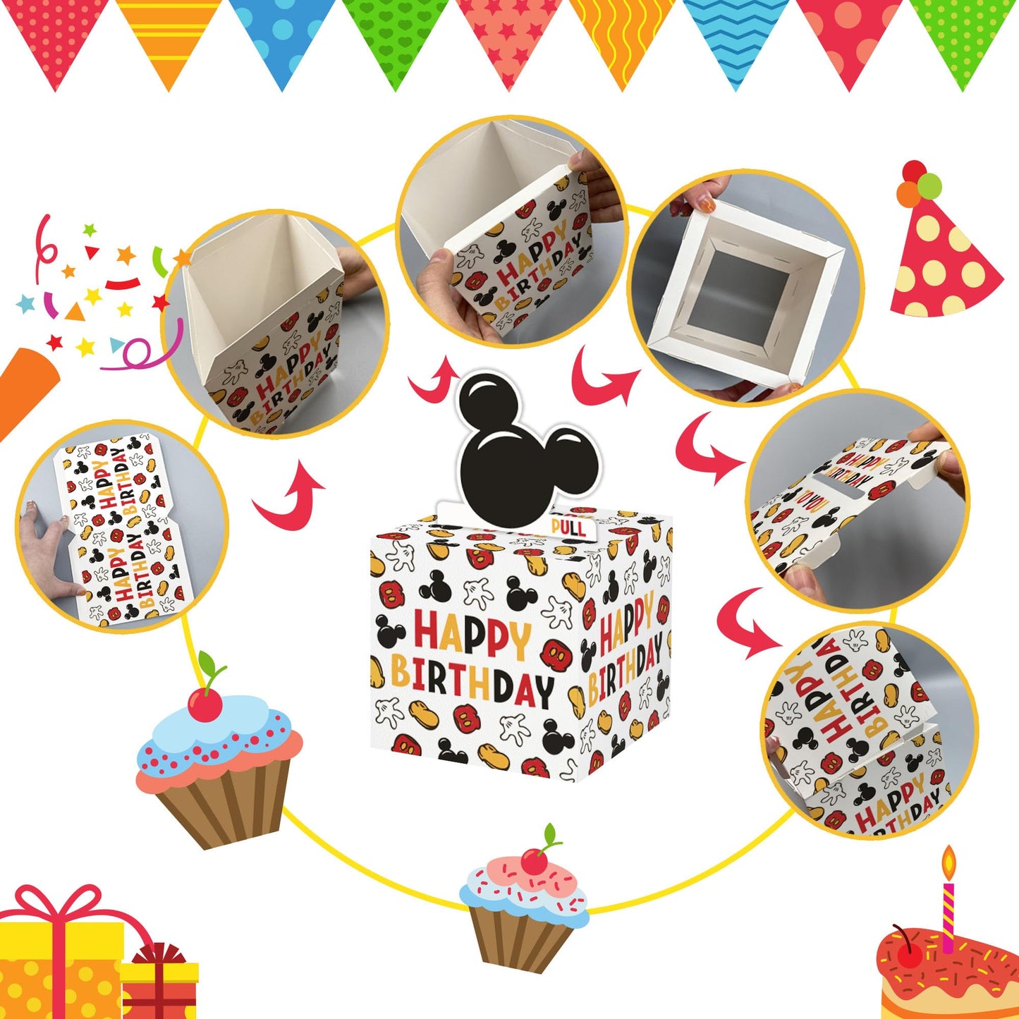 Mouse Party Birthday Money Gift Boxes For Cash, Surprise Money Box For Girls, Mouse Birthday Party Favors Supplies Decorations -