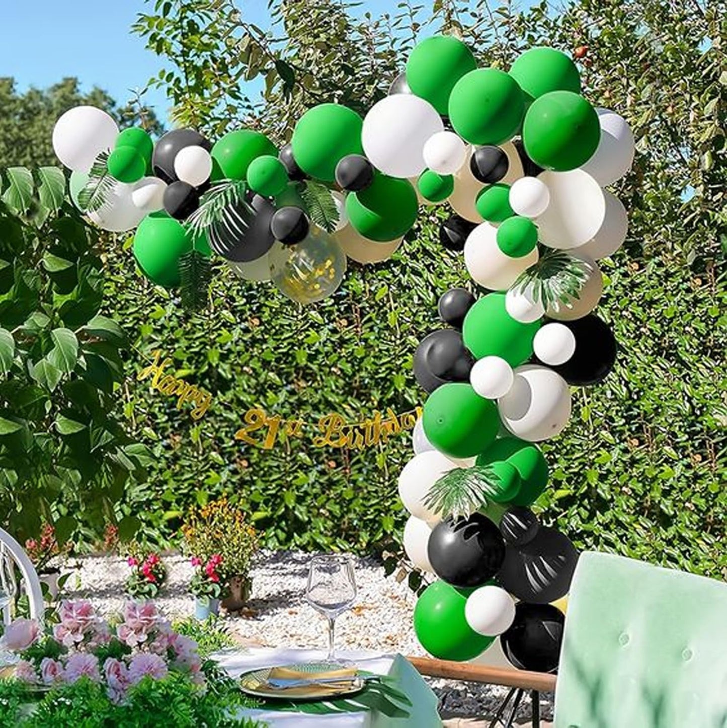Green And Black Balloons, 50Pcs 12 Inch Green White Black Birthday Balloons, Green Confetti Balloons White Latex Balloons For Bo