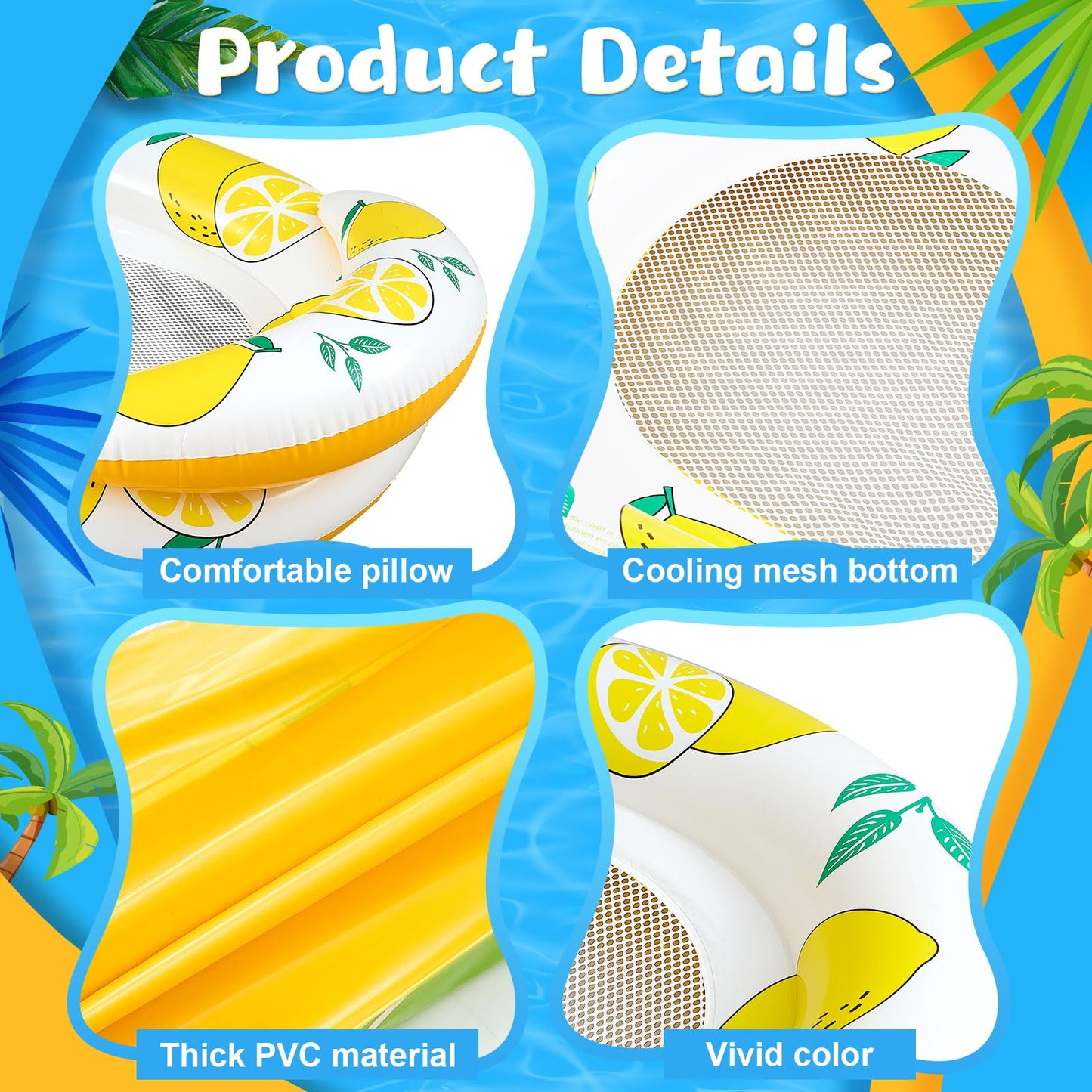 Briwooody 2 Pcs Inflatable Pool Float Mat Pool Floaties Rafts with Headrest Loungers Sun Tanning Floaty for mature-themed Cool Water Hck Chair for Summer Swimming Pool Lake Beach Party Toys (Net)