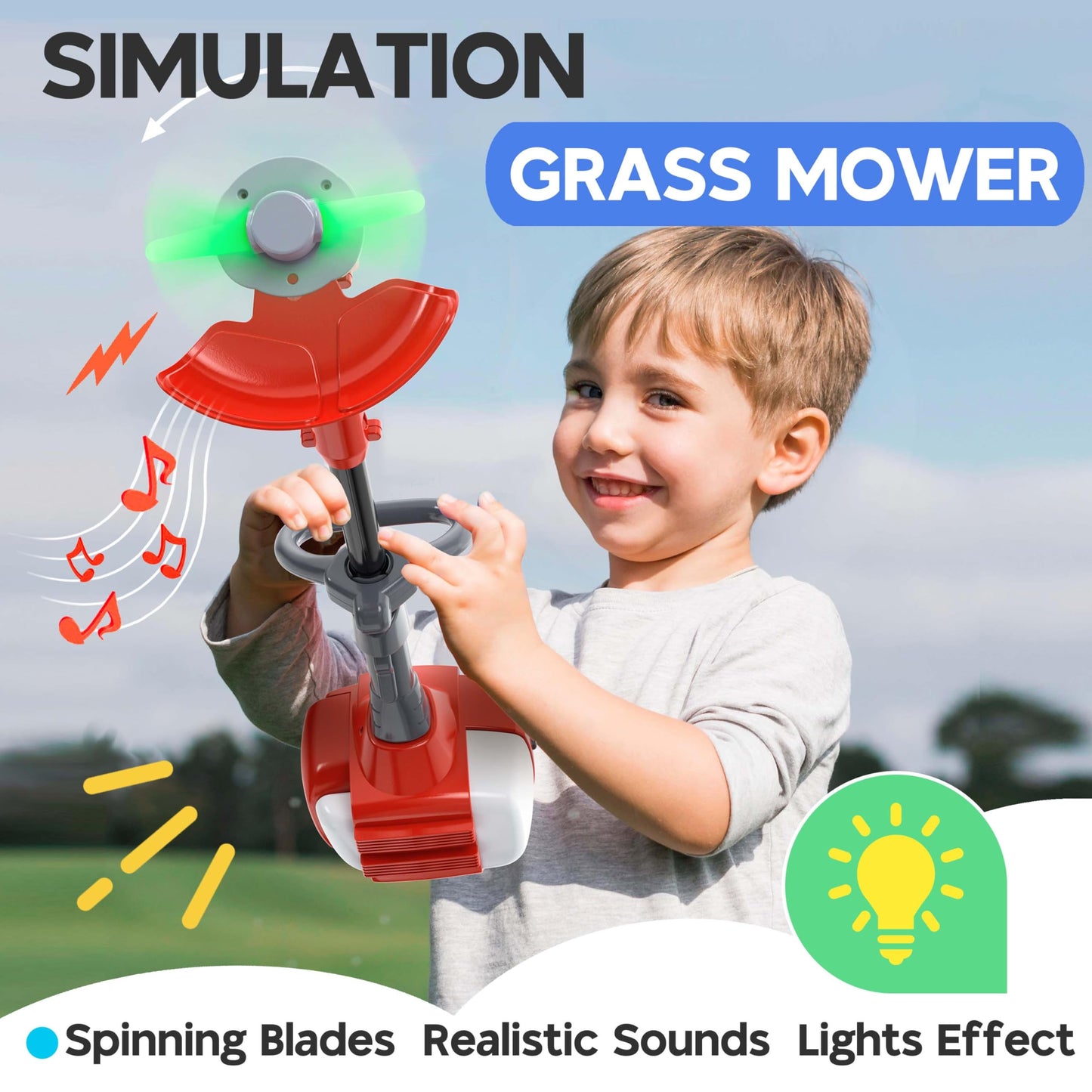 Bellochiddo Toy Trimmer - Pretend Play Garden Toy With Lights And Sounds, Power Yard Tool - Kids Tools, Preschool Gift For Boys, Girls Aged 3 4 5