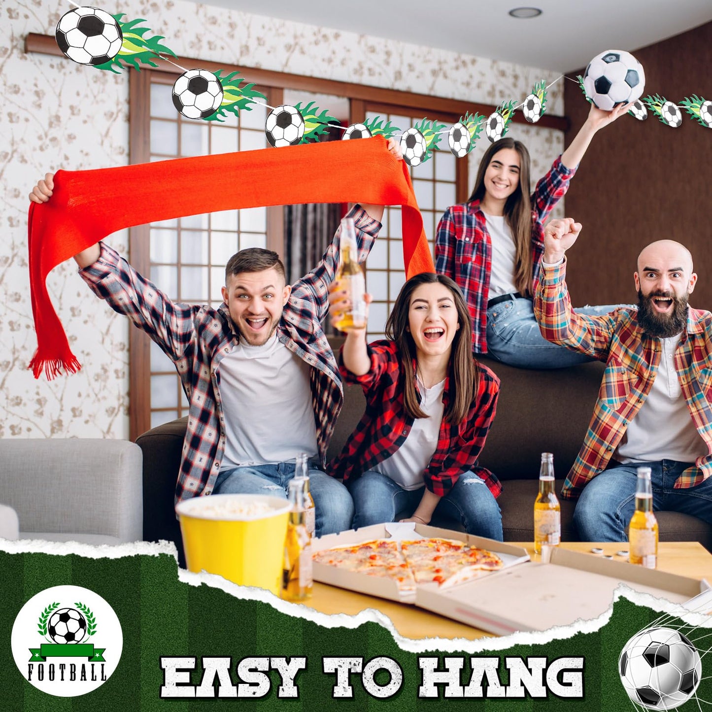 Boao 4 Pcs Soccer Party Decorations Soccer Banner Hanging Paper Garland Sports Bunting Sports Ball Decorations for Birthday Part