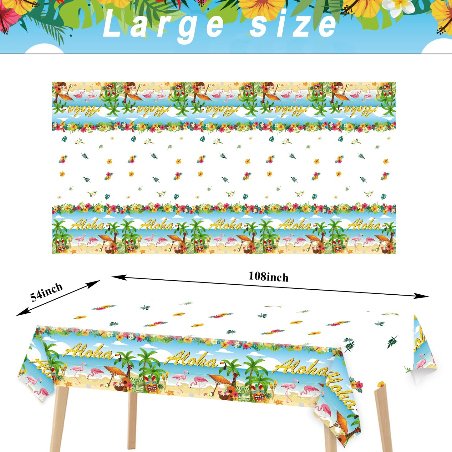 3 Pieces Tropical Luau Party Tablecovers Hawaiian Beach Theme Tableclothes for Summer Beach Party Aloha Decorations Supplies 54X