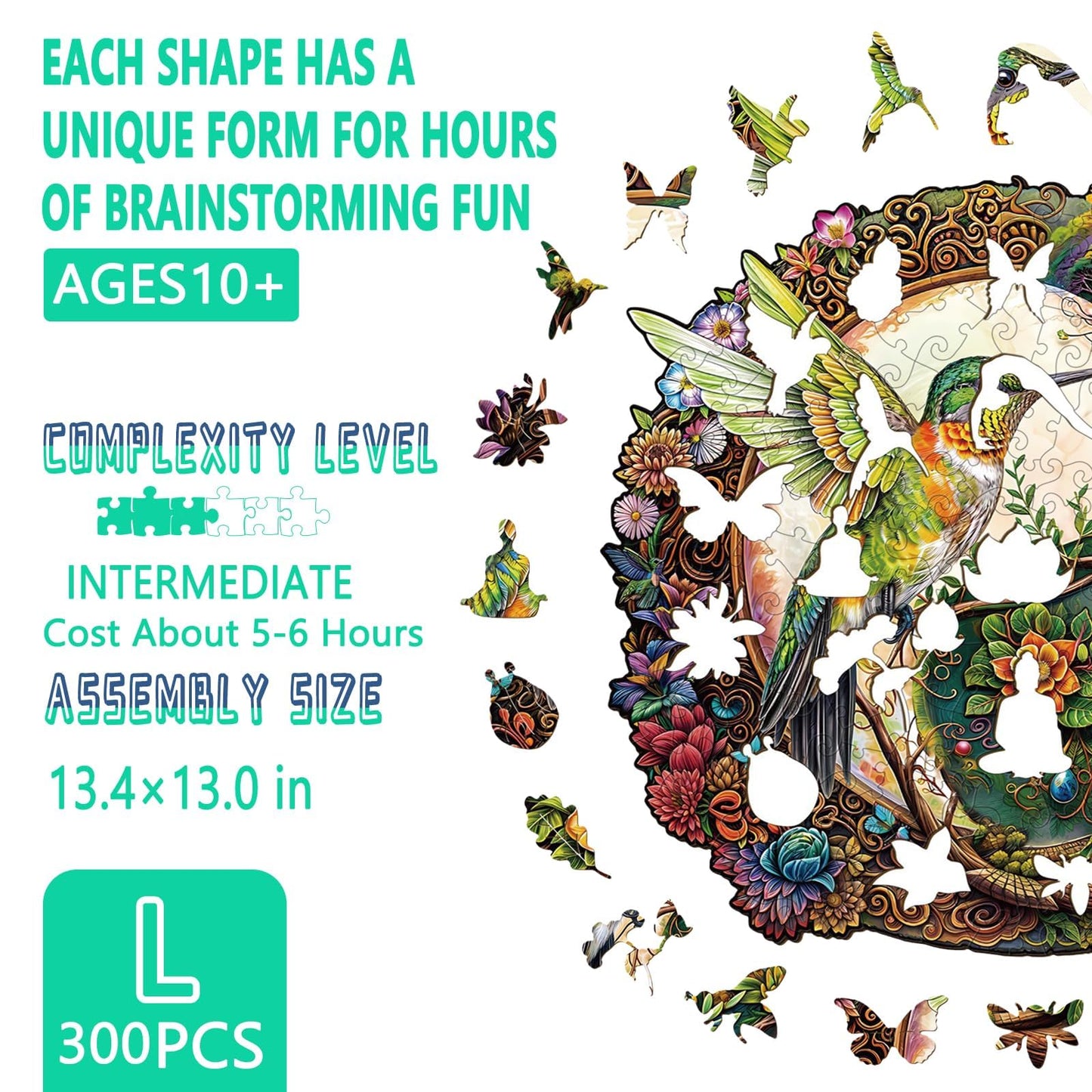 Wooden Puzzles for mature-themeds - Yin Yang Hummingbird Wooden Puzzle  Unique Shape Wooden Jigsaw Puzzles for mature-themeds  Wood Puzzles mature-themed  Perfect for Birthday Gift  Family Puzzles  300 Piece 13.4 x 13in