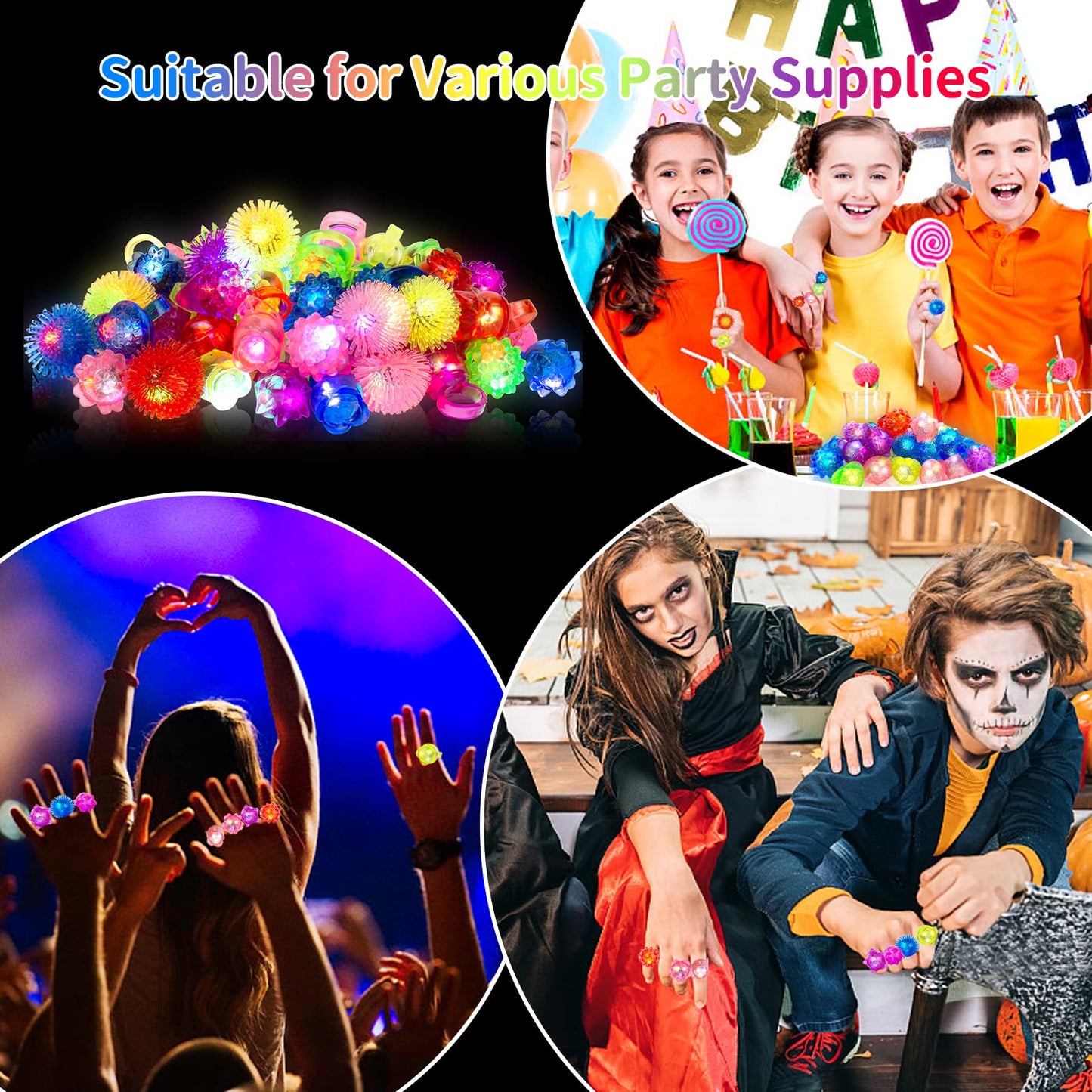 65 Pack Birthday Party Favors For Kids- Goody Bag Stuffers Light Up Rings Bulk Toys, Glow In The Dark Party Supplies - Led Colorful Rubber Rings Surprise Gifts For Halloween Party Easter Concert Shows