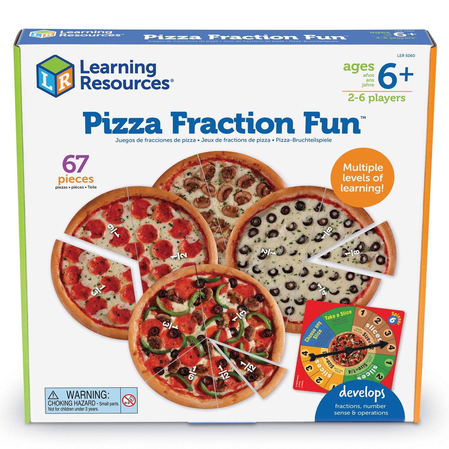 Learning Resources Pizza Fraction Fun Game - 13 Pizzas, 67 Pieces, Multi-color, Ages 6+, Model LER5060, Plastic Material