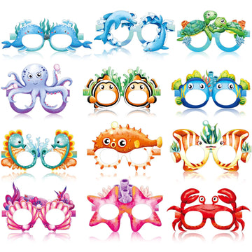 Harloon 36 Pcs Sea Animal Party Favors Under Ocean Paper Glasses Ocean Animal Photo Props For Fishing Birthday Party Supplies (W