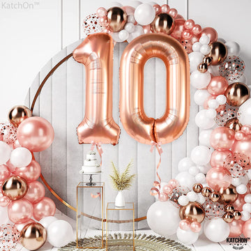 Huge 40 Inch, Rose Gold Number 10 Balloon - Foil 10 Balloon Number | 10 Birthday Balloon For 10 Year Old Birthday Decorations | 10Th Birthday Decorations For Girl | Number 10 Balloons For Anniversary