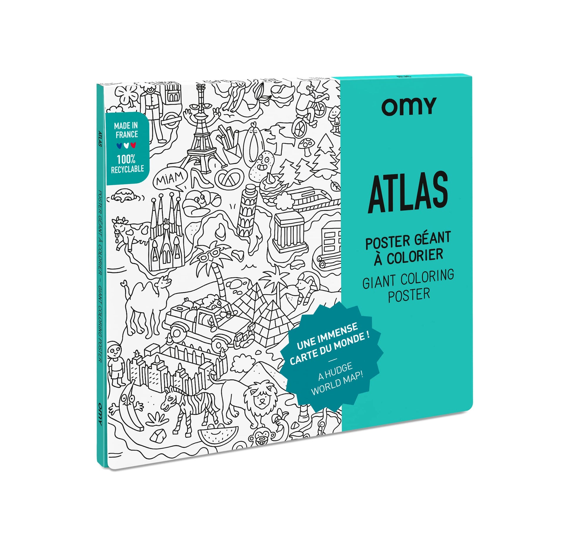 Omy Giant Coloring Poster - Atlas - Map of The World | Explore The Continents and Countries of The World | 40 x 28 Inches | Crea