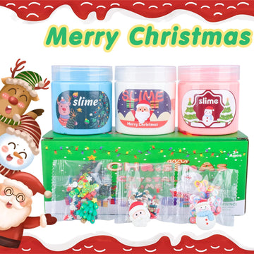 3 Pack Christmas Butter Slime Kit For Kids, Scented Slime With Santa Claus, Snowman, Christmas Tree Charm, Soft, Non-Sticky, Goo
