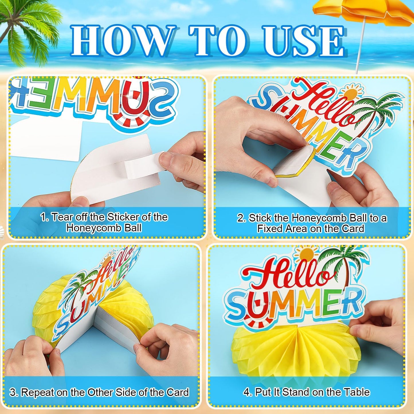 JULMELON 8PCS Summer Party Decorations Honeycomb Centerpiece, 3D Double Side Summer Beach Pool Party Table Toppers for Hawaiian