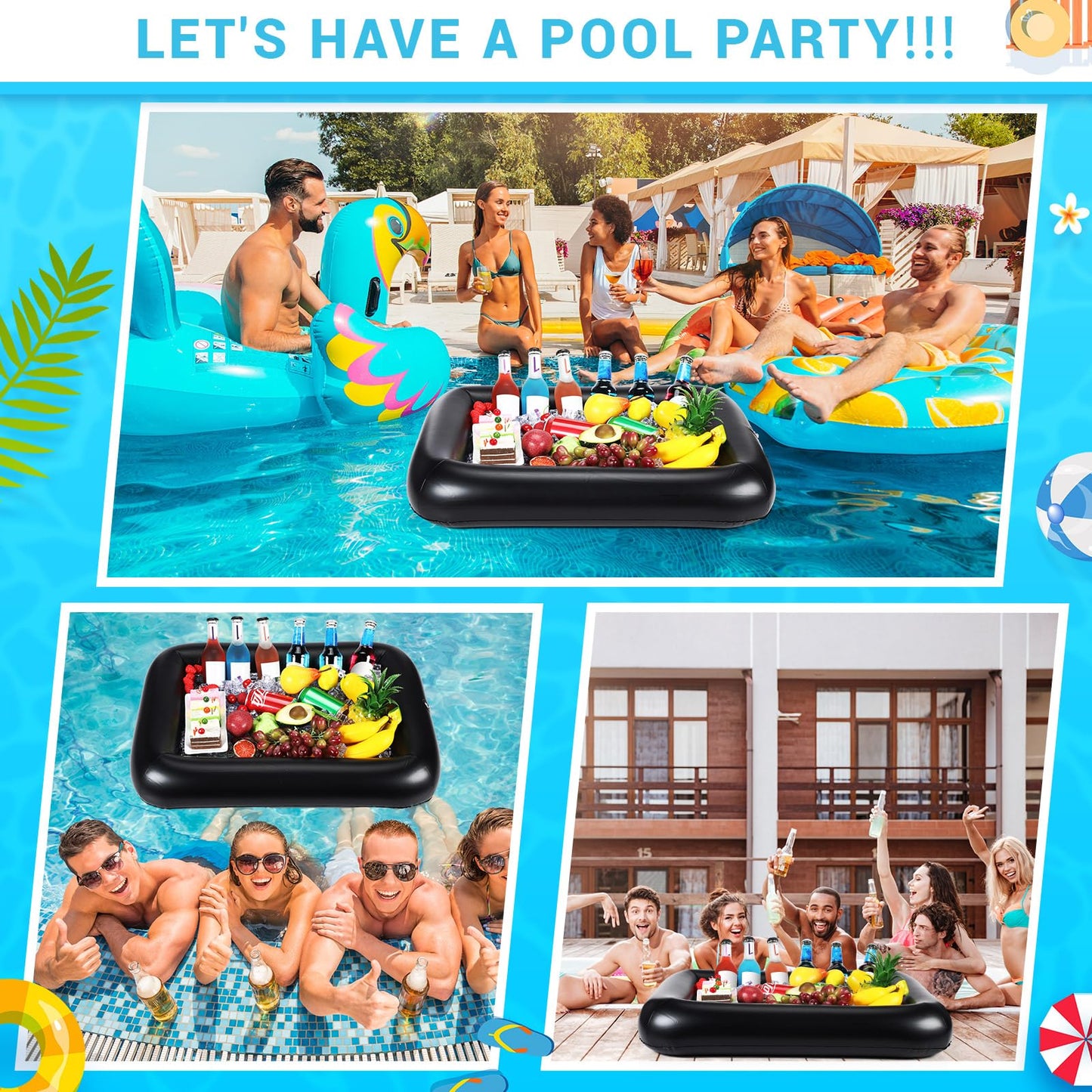 Filltouch Rectangular Inflatable Serving Bar Floating Drink Holder For Pool Inflatable Cup Holders Hot Tub Accessories For Adult