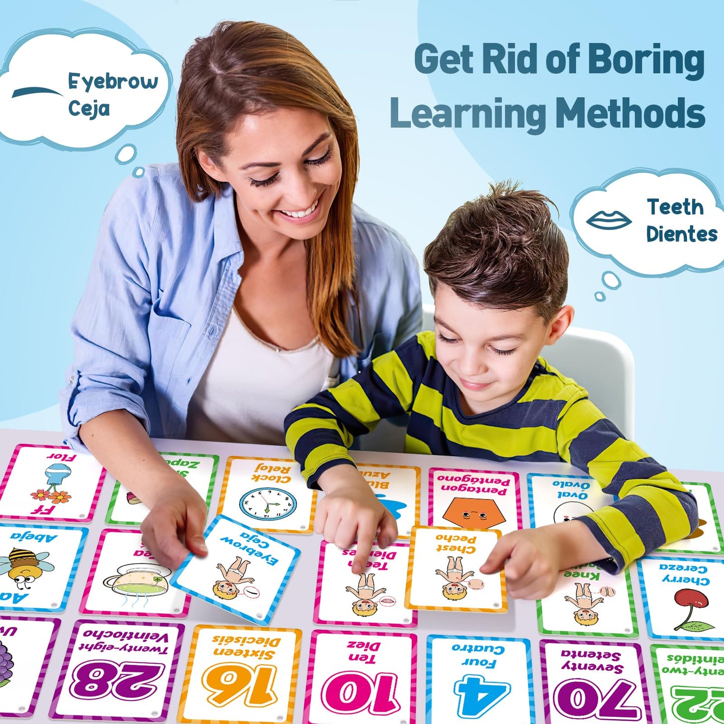 Edulok Bilingual Flash Cards, Spanish To English, Spanish Vocabulary Baby Flash Cards, First Words Flashcards, Learn Spanish For