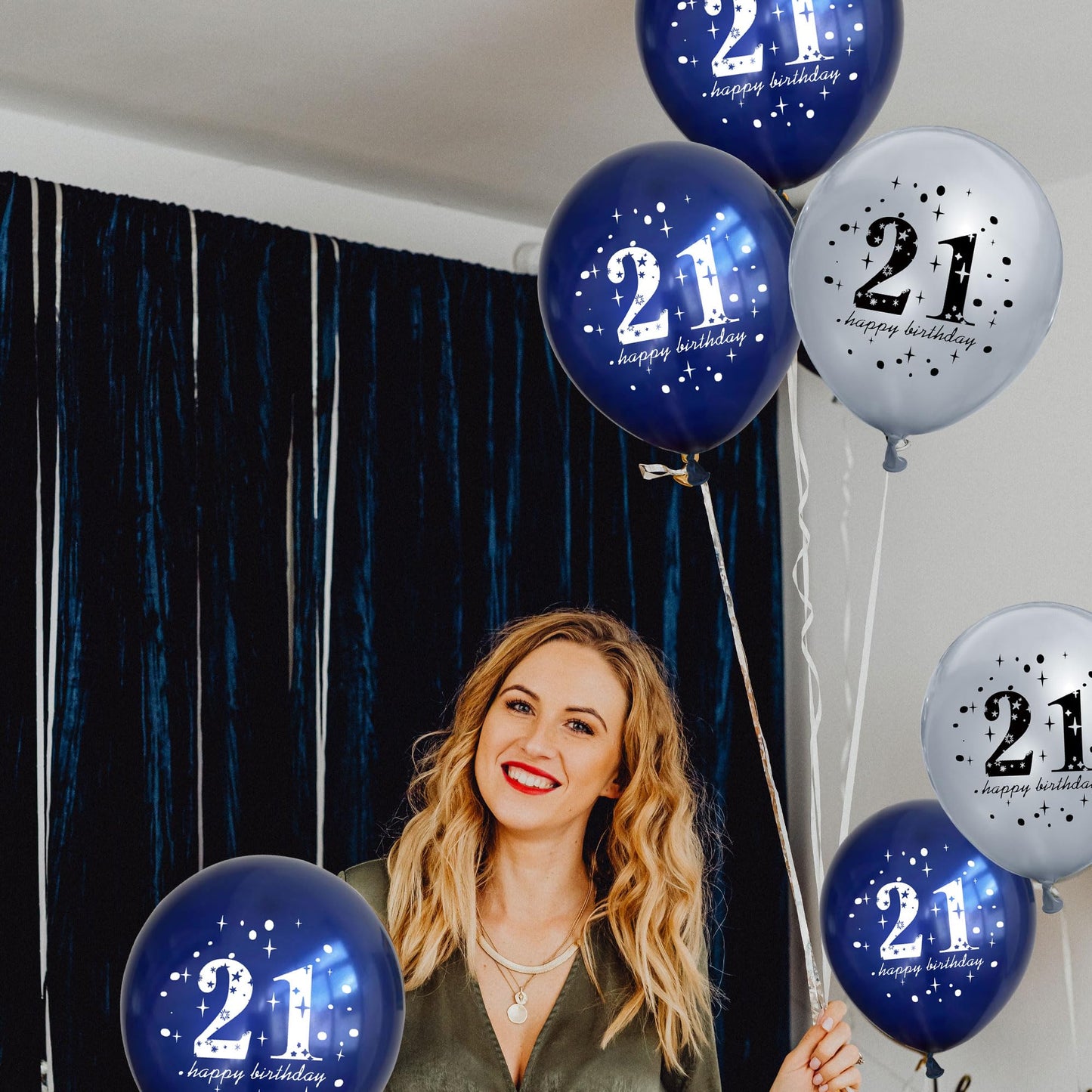 UniBirthLon 18Pcs 21st Birthday Balloons Set, Navy Blue & Silver, Rubber Latex, Confetti Decorations for Men & Women Party Decor