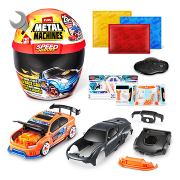 Metal Machines Speed Heroes Car Kit - Build Your Own, 20+ Surprises, Silver, Model 67125, Lights & Sounds, Plastic