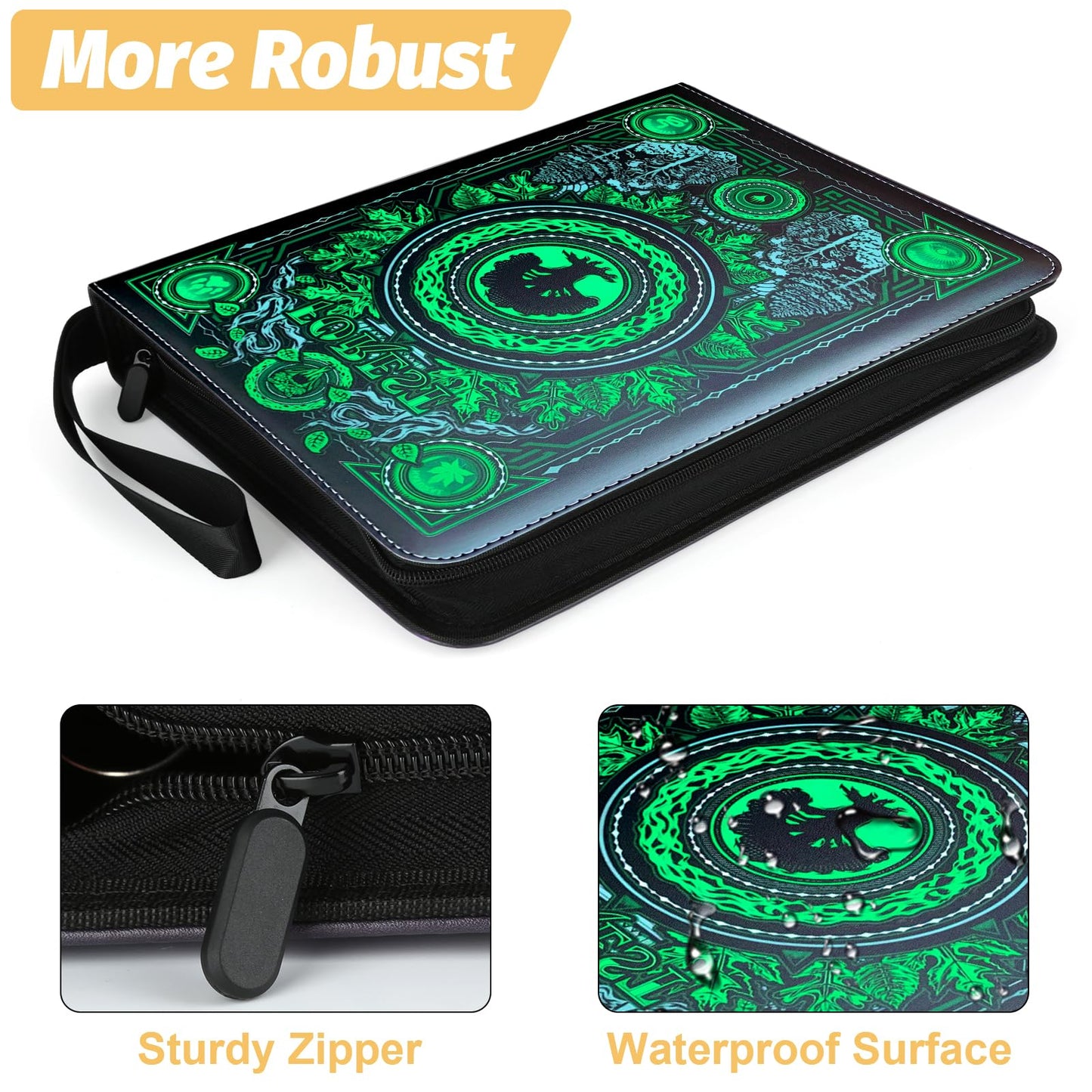 MTGPRO Trading Card Binder 9 Pocket Card Binder with Sleeves 720 Double Sided Pocket enhanced Collector Card Album Card Collection Folder for MTG TCG Yugioh Game Cards (Green)