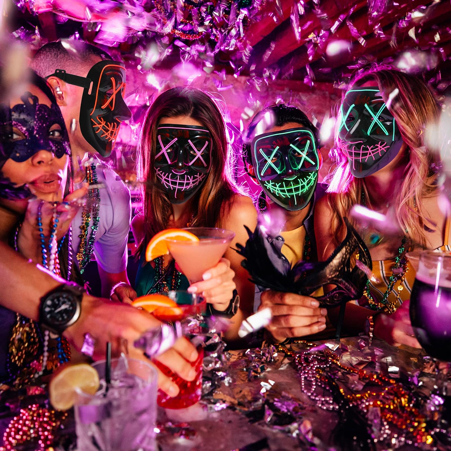 Moonideal Halloween Mask Led Light Up Voice-Activated Mask Halloween Costumes Purge Mask Pink