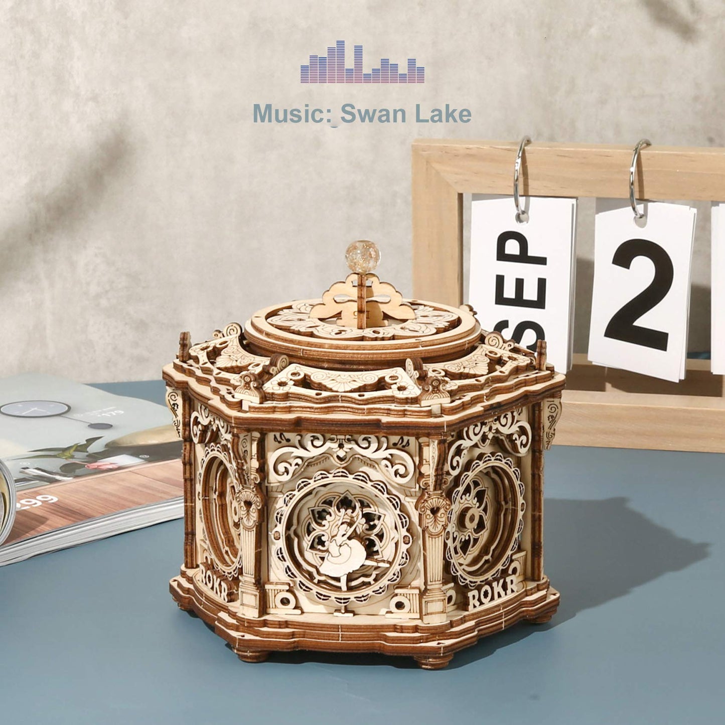 Rokr 3D Wooden Puzzles For Adults Mechanical Music Box-Secret Garden, Diy Rotating Music Box Model Building Kits For Teens, Diy