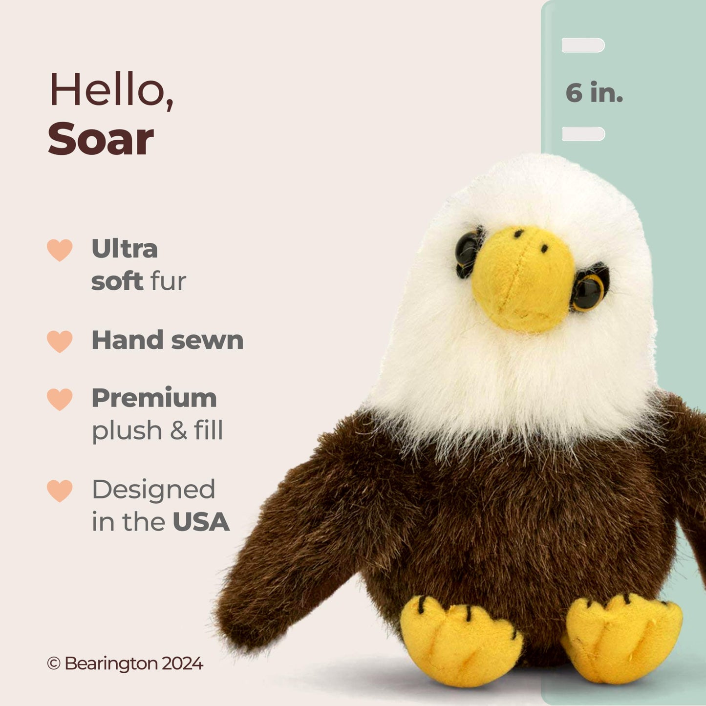 Bearington Soar Plush Stuffed Animal Bald Eagle, 6 Inches