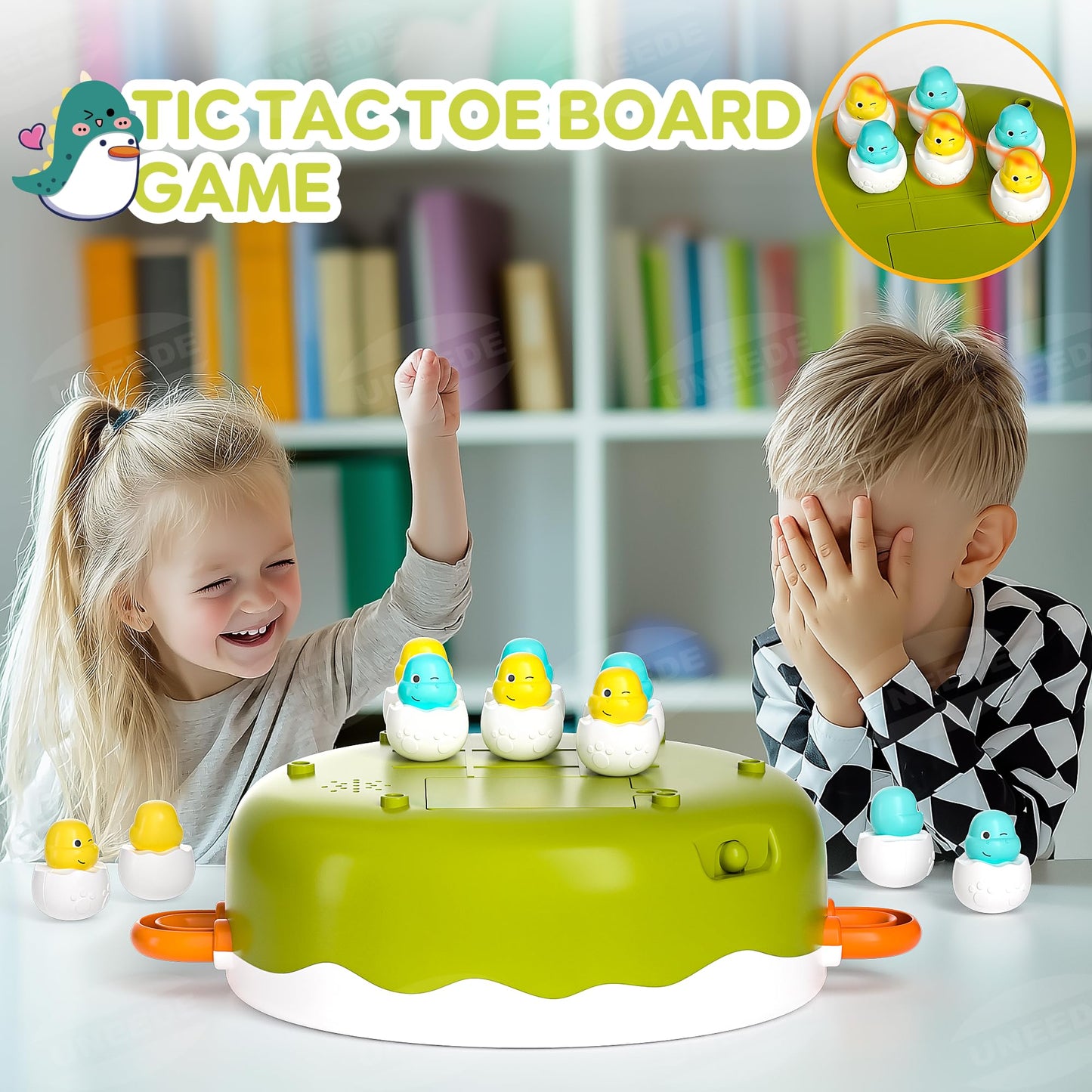 Uneede 4 In 1 Bounce And Catch Dinosaur Toys, Magnetic Fishing Game, Tic Tac Toe, Bowling And Pop Up Family Operation Game, Chri