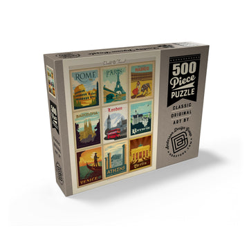 MyPuzzle Europe Travel  Collage  Vintage Poster - enhanced 500 Piece Jigsaw Puzzle for mature-themeds