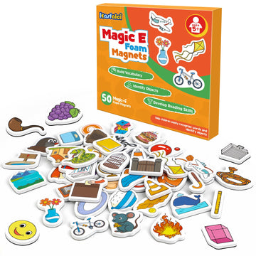 Kasfalci Magic E Word Games,Phonics Games,50 Magnetic Foam Objects,Fridge Magnets For Kids,Speech Therapy Toys For Toddler,Learn