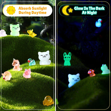 Seenelling 240 Pcs Mini Resin Animals 10 Lively Style Miniature Resin Animals Tiny Luminous Animals Figures Bulk for Micro Garde
