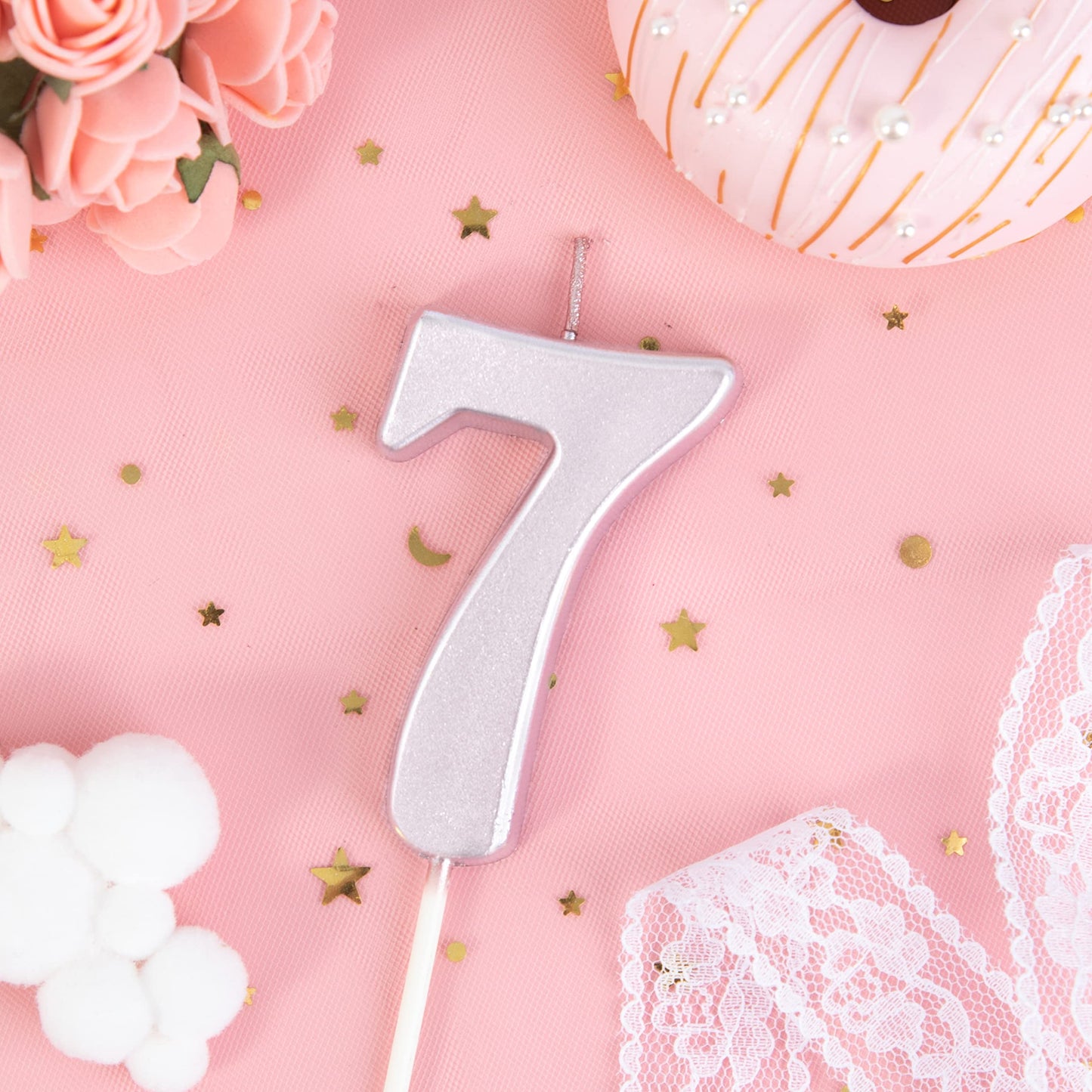 PHD CAKE 2.76 Inch Modern Rose Gold 7 Birthday Candles, Cake Number Candles for Party Celebration