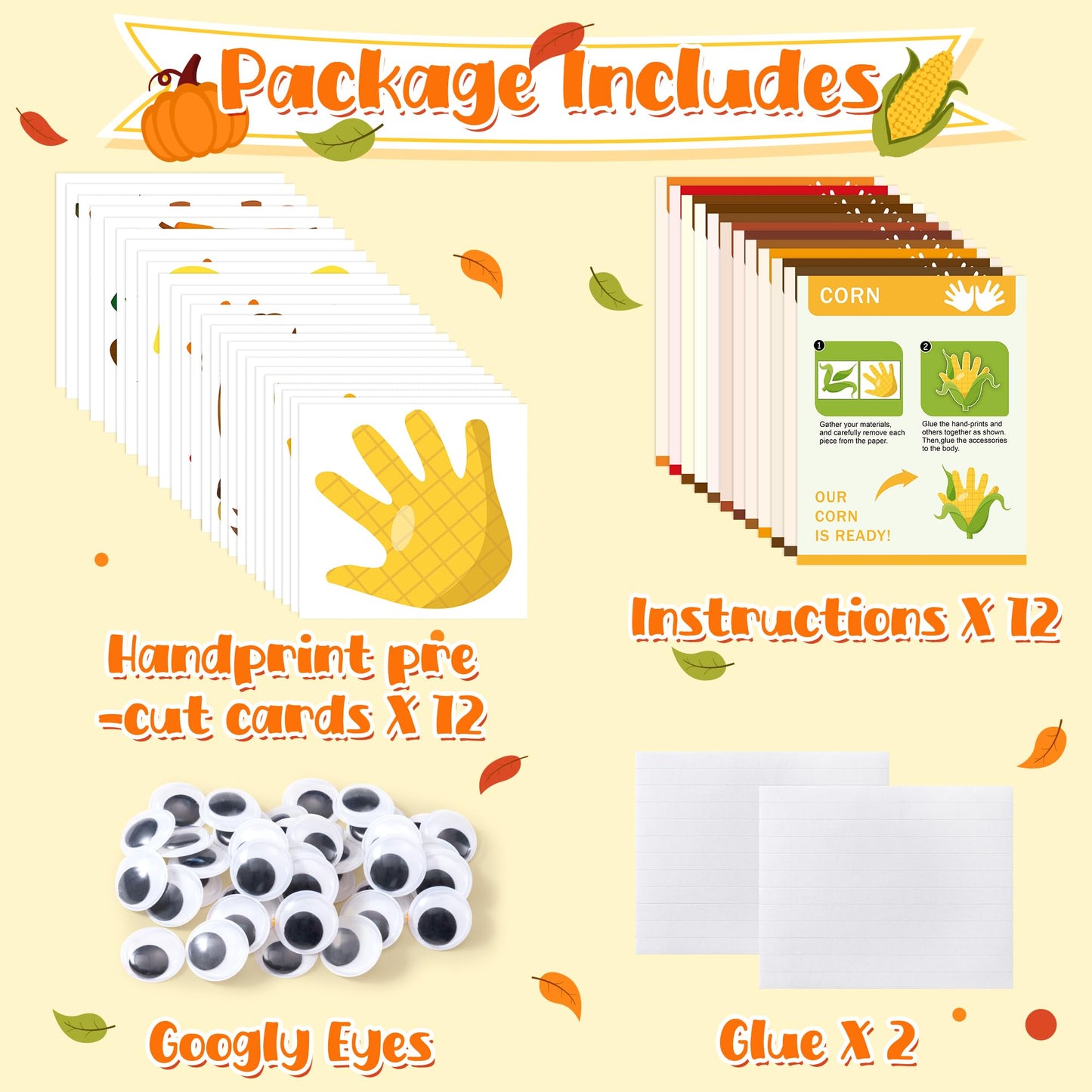WATINC Fall Handprint Art Craft - 12Pcs Autumn Pumpkin Turkey Owl Easy DIY Craft Kit, Scarecrow Forest Animals Themed Hand Print