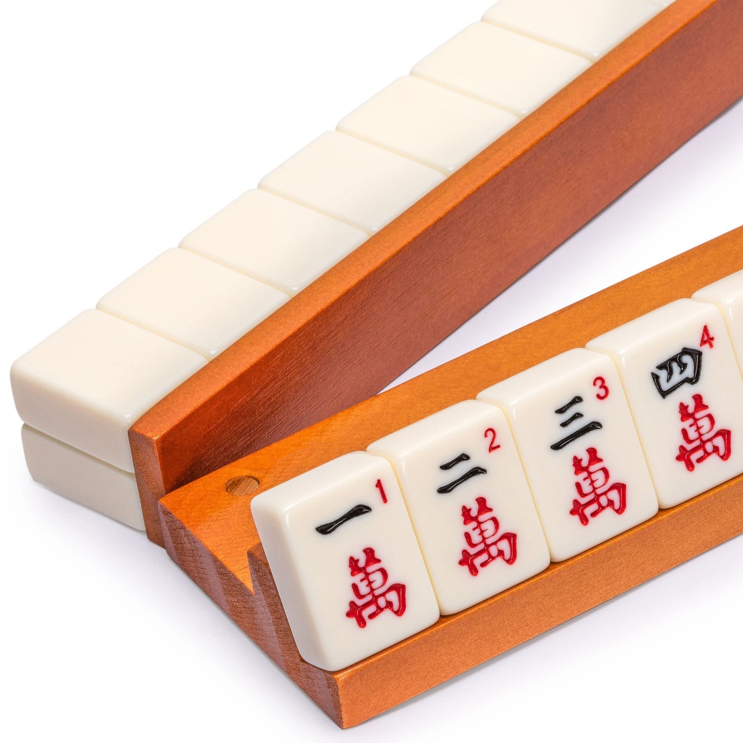 Yellow Mountain Imports Mahjong Game Racks Set of 4 - 18-Inch Dark Pine Wooden with Built-in Pushers, Large Size