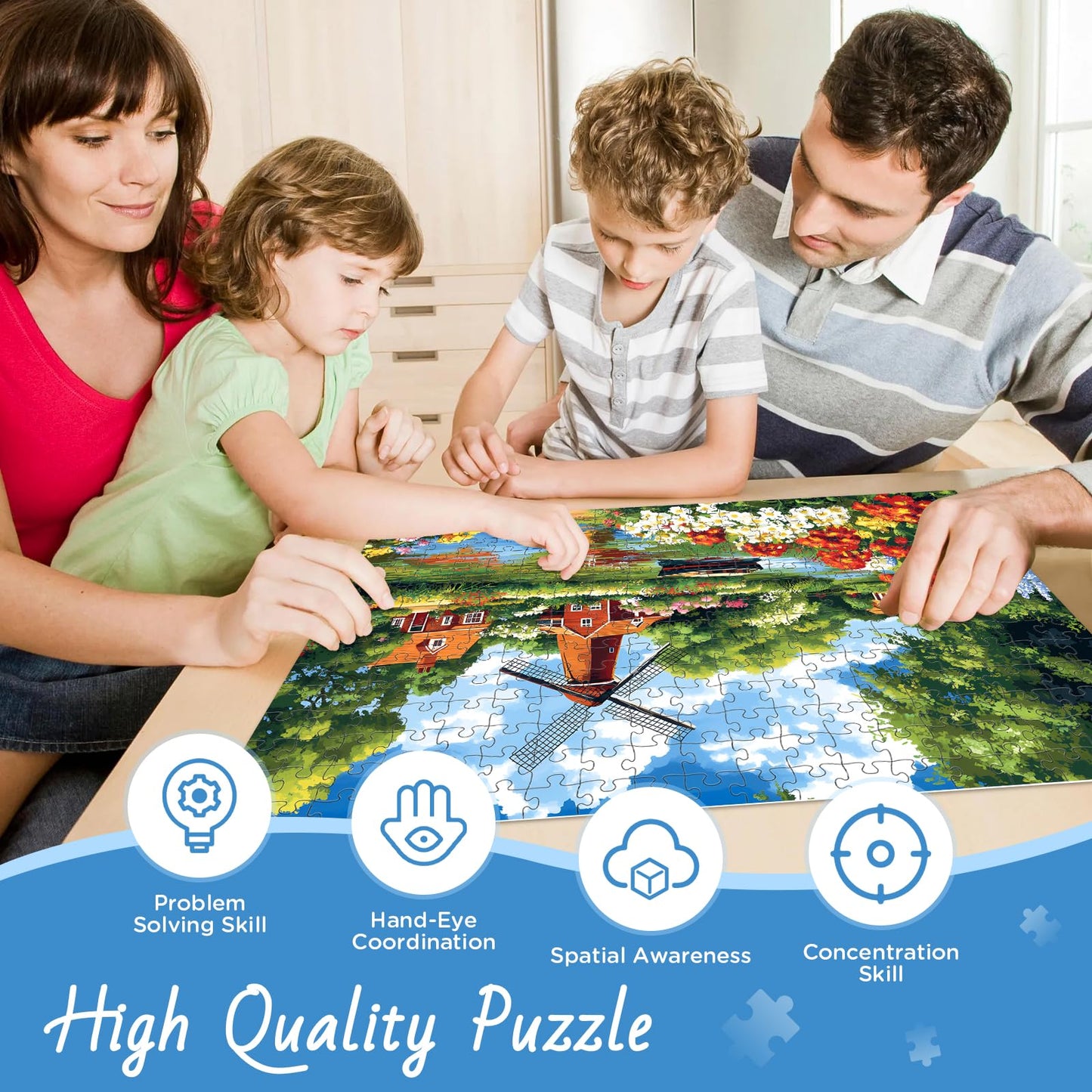 300 Piece Puzzles for mature-themed  Flower Jigsaw Puzzles 300 Pieces for mature-themeds Kids Senior  Windmill River mature-themed Jigsaw Puzzles  Challenging Family Fun Puzzle Activity Game Gift for Friend 20.5 X 15 in