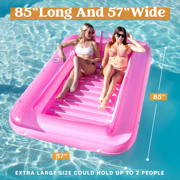 Sloosh XL Inflatable Tanning Pool Lounge Float  85 x 57 Extra Large Sun Tan Tub mature-themed Pool Floats Raft for Pool Sunbathing Suntan Blow up Pool Lounger Tanning Bed Floatie for mature-themeds  XL-Pink