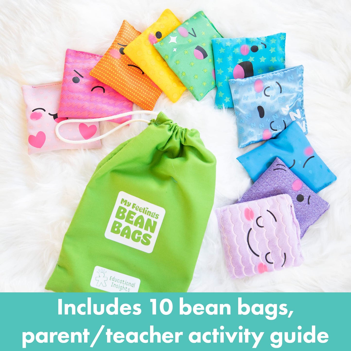 Educational Insights My Feelings Bean Bags - Medium Multi Sensory Toys for Kids Ages 3+, Model 3043, Plastic Calming Therapy Games