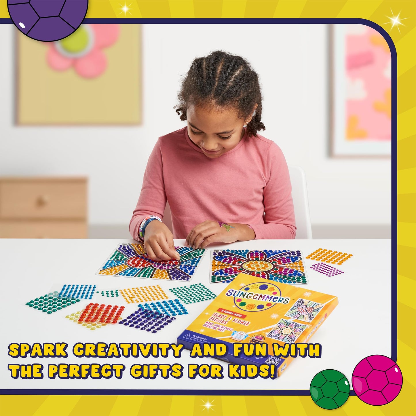 PURPLE LADYBUG Window Art Suncatcher Kit - Heart & Flower - Large, Multicolor - Crafts for Kids Ages 6-12, Perfect for Easter & Valentine's Gifts