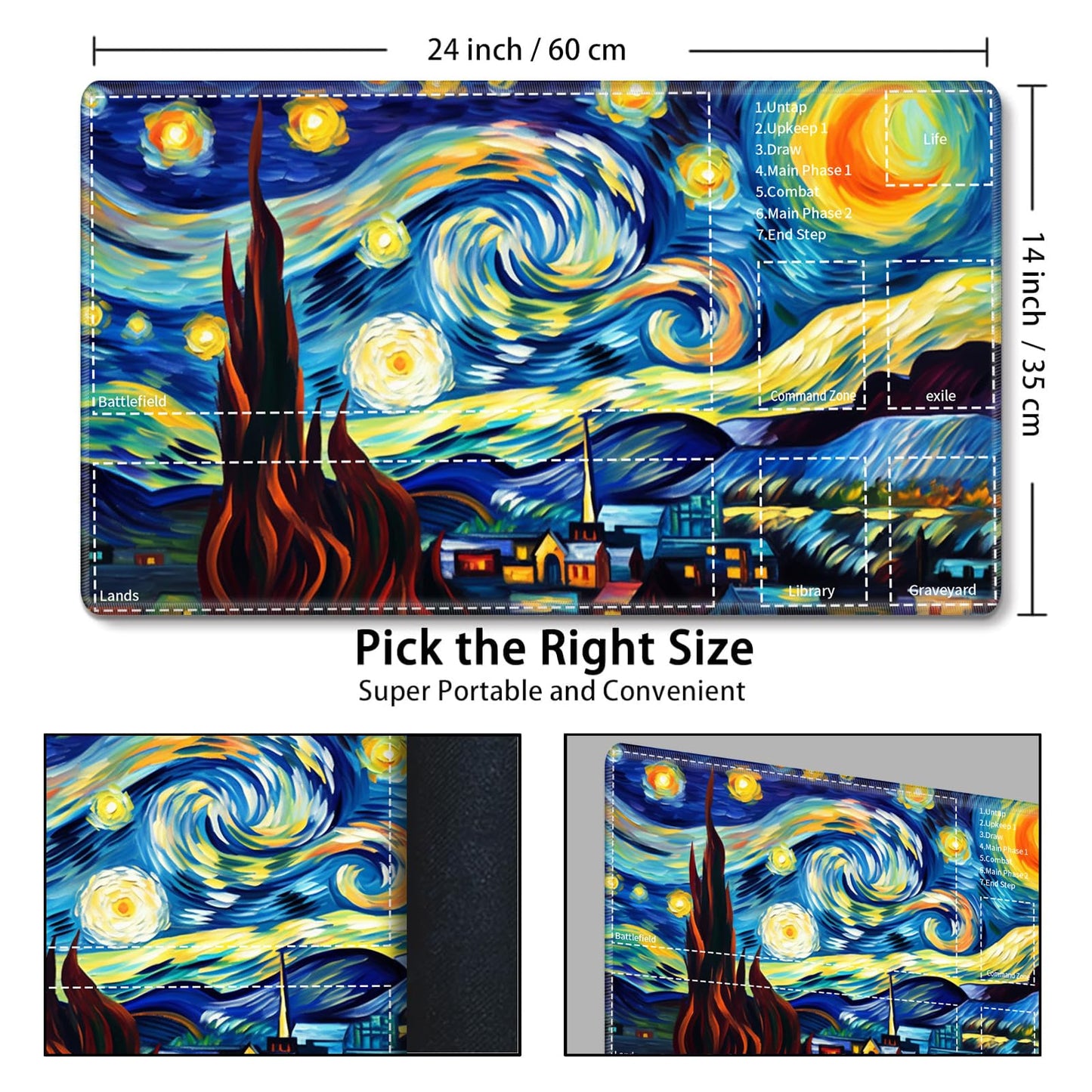 for MTG Card Playmat with Zone Game Play Mat for MTG TCG 24 x 14 inches Non-Slip Play Mat for Commander Board RPG CCG Game TCG Other Card Games/Mouse Pad-Art Moon