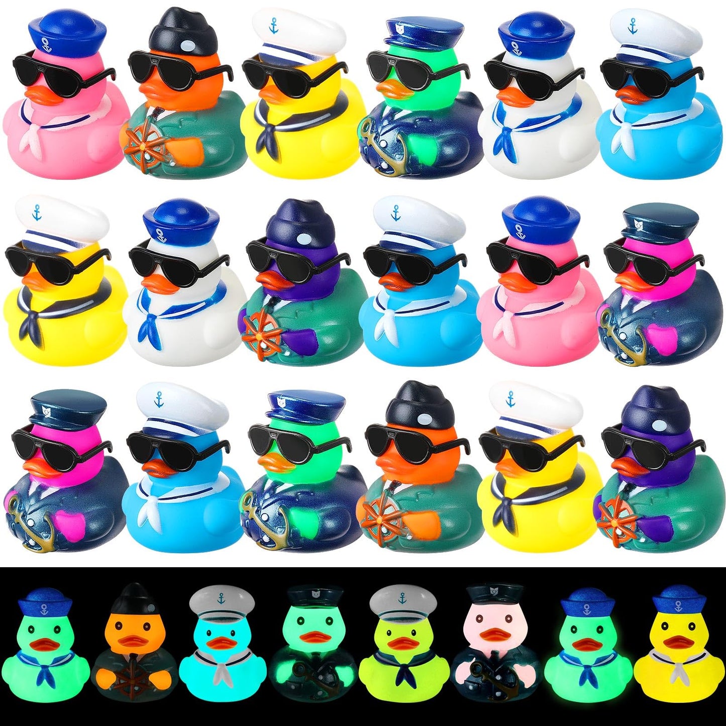 Rotatingpals 24 Pcs Halloween Cruise Ducks Light up Rubber Ducks Glow in The Dark Cruise Ship Hiding Accessories 2.4 Inch Nautical Sailing Rubber Decor for Thanksgiving Christmas Party Favor Birthday