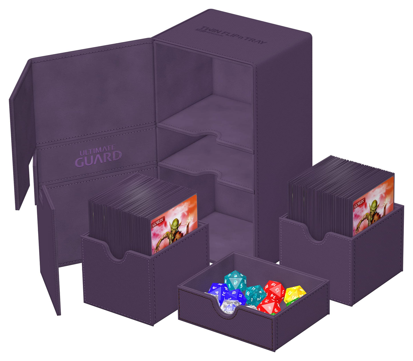 Ultimate Guard Twin Flip'N'Tray 200+, Deck Case For 200 Double-Sleeved Tcg Cards + Dice Tray, Purple, Independent Magnetic Closure & Microfiber Inner Lining