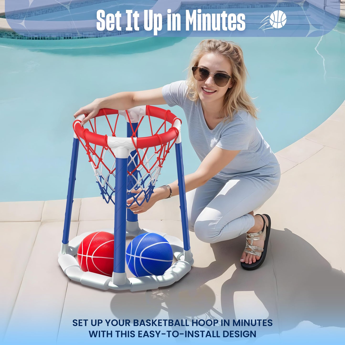 Chmywj Pool Basketball Hoop Pool Games Pool Toys With 2 Basketballs Floating Basketball Hoop For Pool For Kids & Adults Indoor O