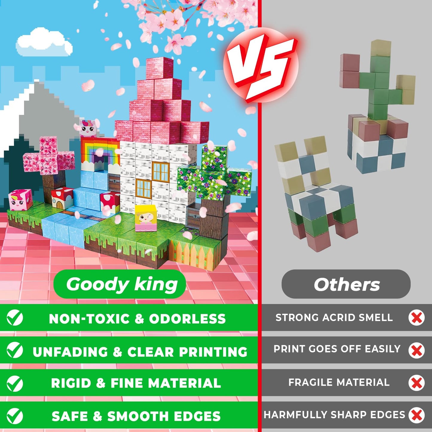 Goody King Magnetic Blocks | 100PCS Build Magnetic Pink Castle Magnetic Set,Magnetic Building Cube Game for Kids Age 3 4 5 6 7 8