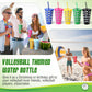 Potchen 20 Pcs Volleyball Plastic Tumbler with Lid and Straw Christmas Cup Gift 24 oz Volleyball Cups Reusable Sports Ball Plast