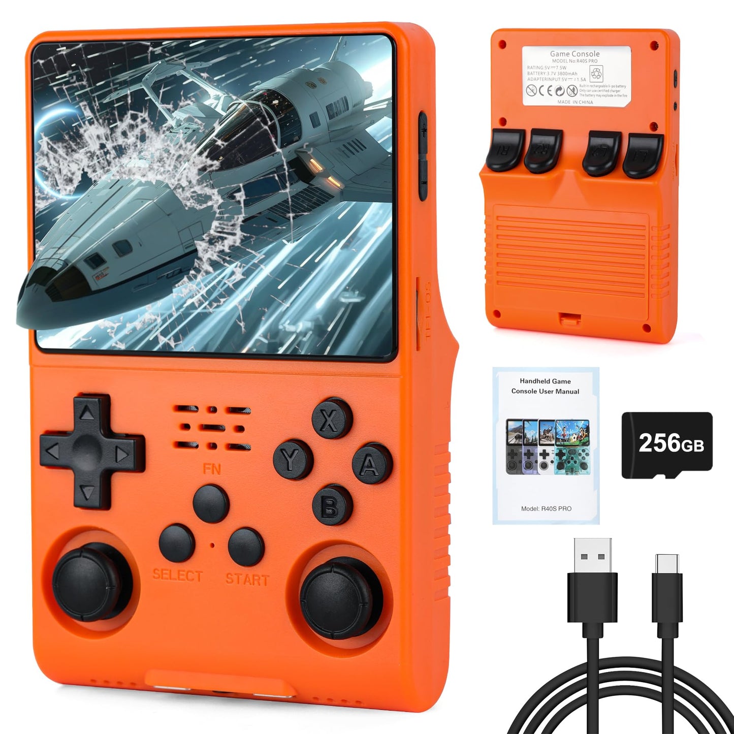 ?30000 In 1? Retro Handheld Game Console, 3.5 Inch Ips Screen, More Than 20 Emulator, 256G Tf Card (Orange)