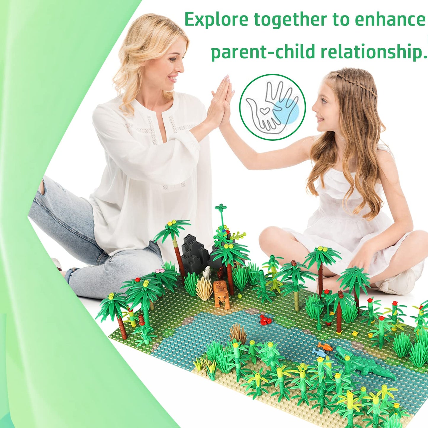 OLRMA Jungle Trees Building Bricks Set with 2 Base Plates, Multicolor Rainforest Plants & Animals Kit, Ideal for Kids & Adults