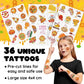BOIKOKY 60 PCS Pizza Party Favors Set - 36 Temporary Tattoos & 24 Slap Bracelets, Multicolor, Ideal for Kids' Birthday Parties & Rewards
