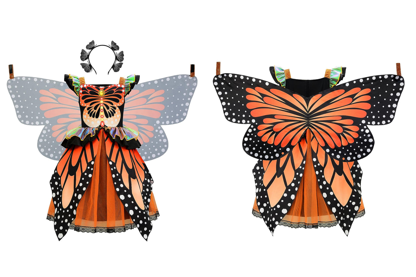 ReliBeauty Butterfly Costume for Girls Costume Monarch Butterfly Kids Toddler Dress up with Butterfly Wings and Headband Halloween 5/120