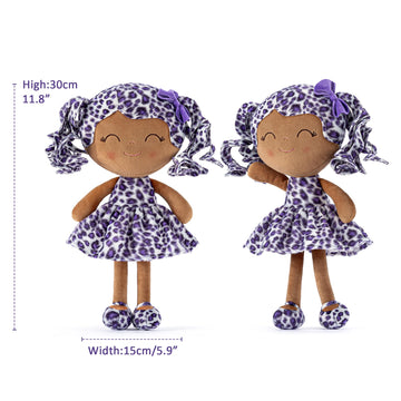 Gloveleya Doll Baby Dolls Soft Doll Baby Girl Gifts Curly Hair Brown Purple Leopard Dress Spring Girl 12Inches